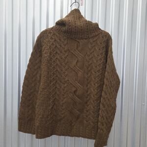 Cozy Brown Cable Knit Turtleneck Sweater